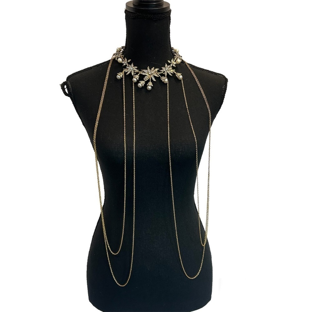 floral crystal rhinestone cubic zirconia faux pearl choker body jewelry necklace
